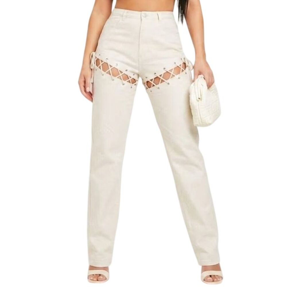 Missy Empire Womens/Ladies Lace Up High Waist Pants / Sand